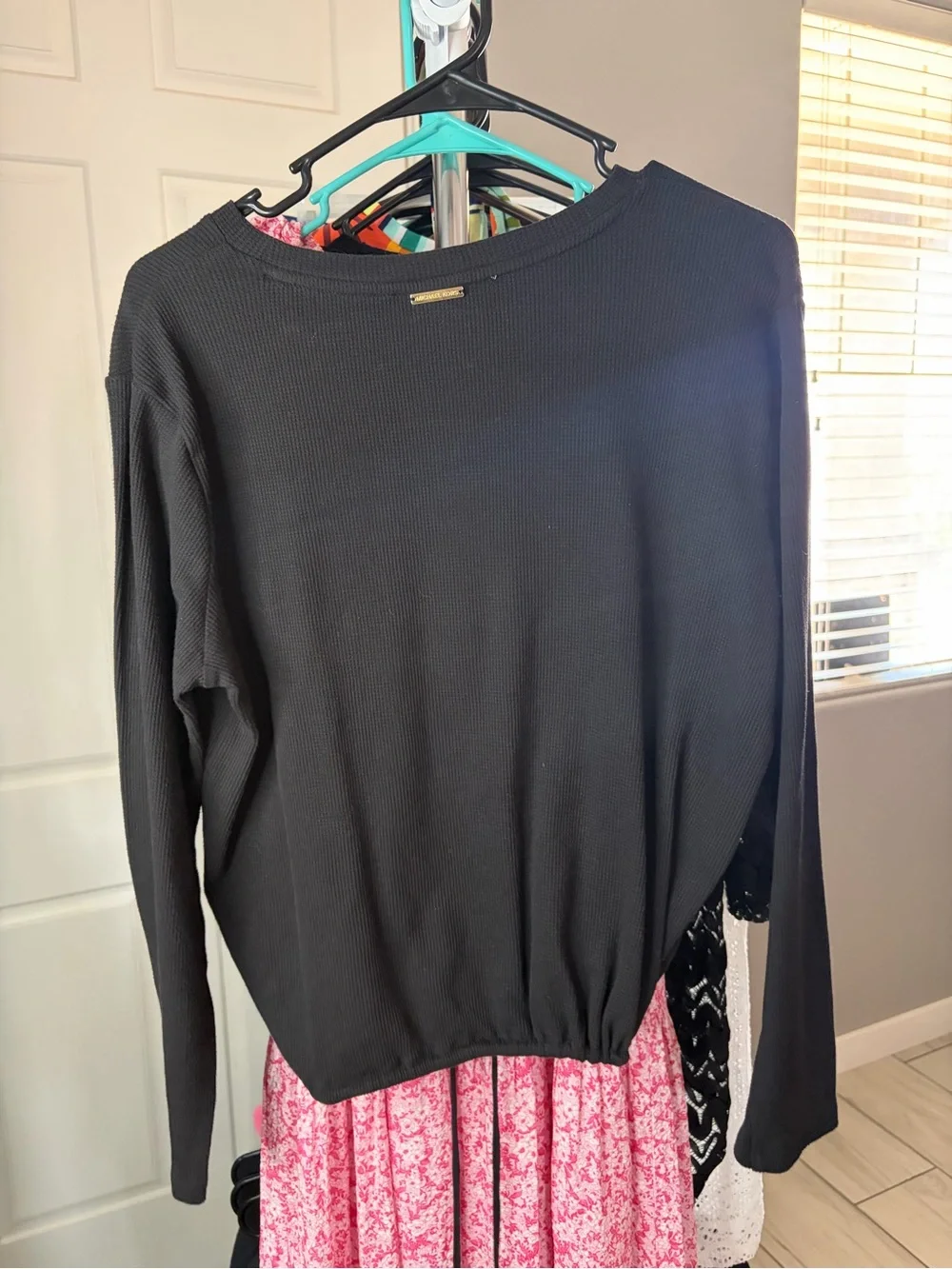 Michael Kors Black Long Sleeve Drawstring Hem Top
